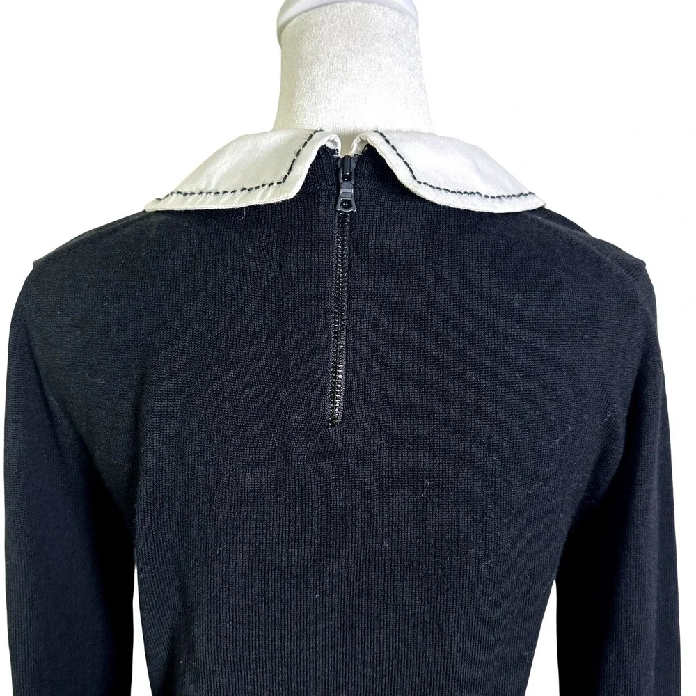Alice + Olivia Size Medium Black‎ Wool Porla Sweater Contrast Cuffs Collar